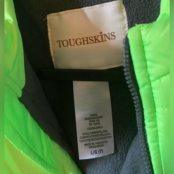 TOUGHSKINS NEON GREEN PUFFER VEST (L/7) - Picture 3 of 3